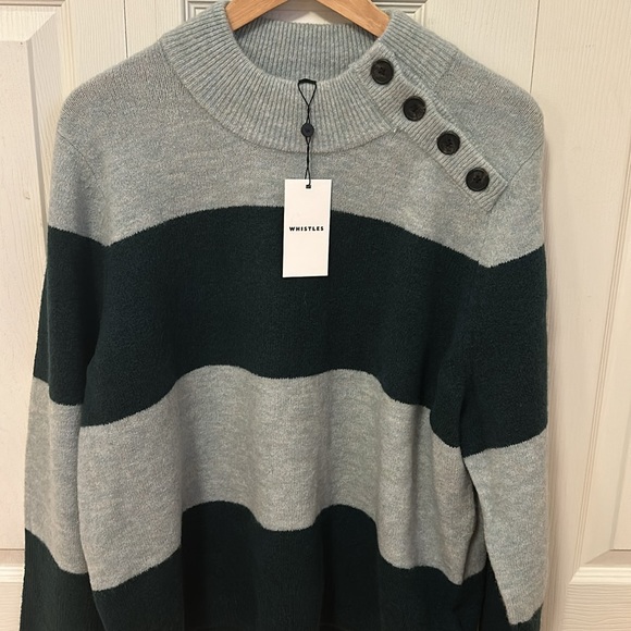 NWT Whistles Stripe Button Neck green multi Jumper size large - Picture 7 of 8